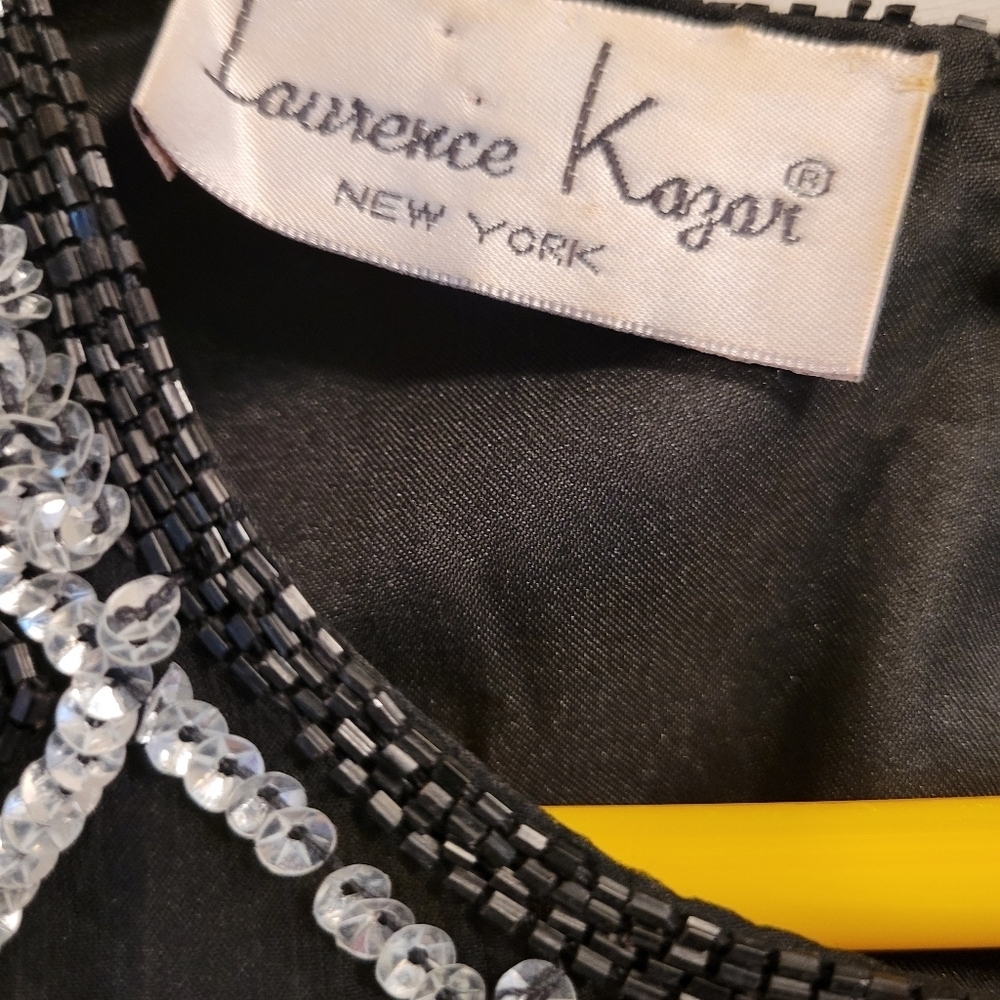 Vintage Laurence Kazar Silk Black Silver Beaded Sequined Full Length Gown Dress - Picture 10 of 12